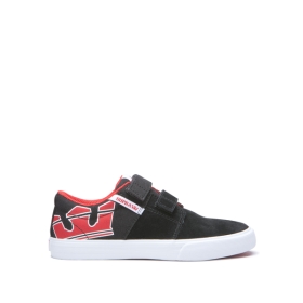 Supra Kids STACKS II VULC VELCRO Low Top Shoes Black/Risk Red/white | US-92096